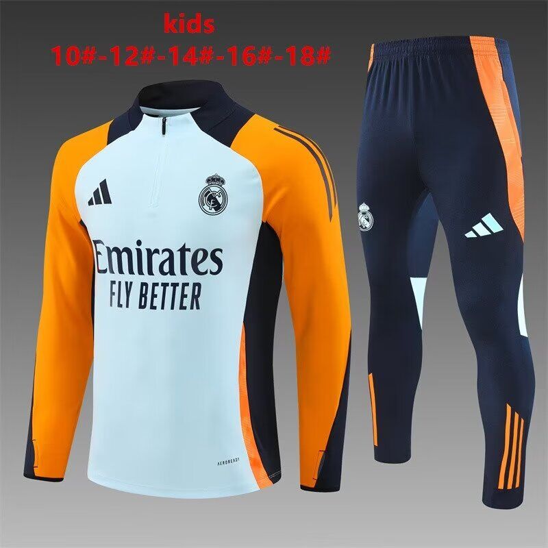 Kids Real Madrid 24/25 Tracksuit - Orange/Light Blue